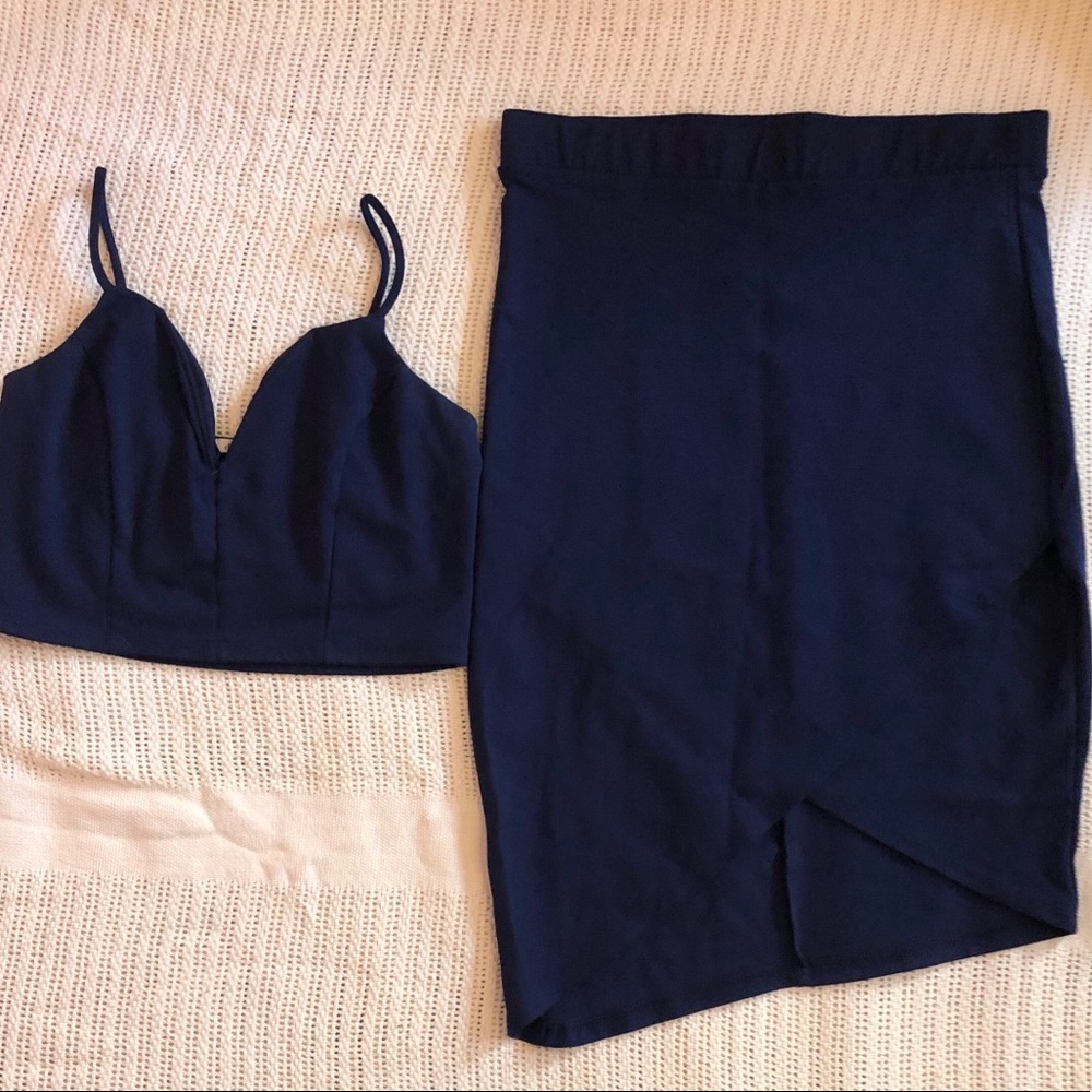 Navy Crop Top and Skirt Set - Picture 2 of 6